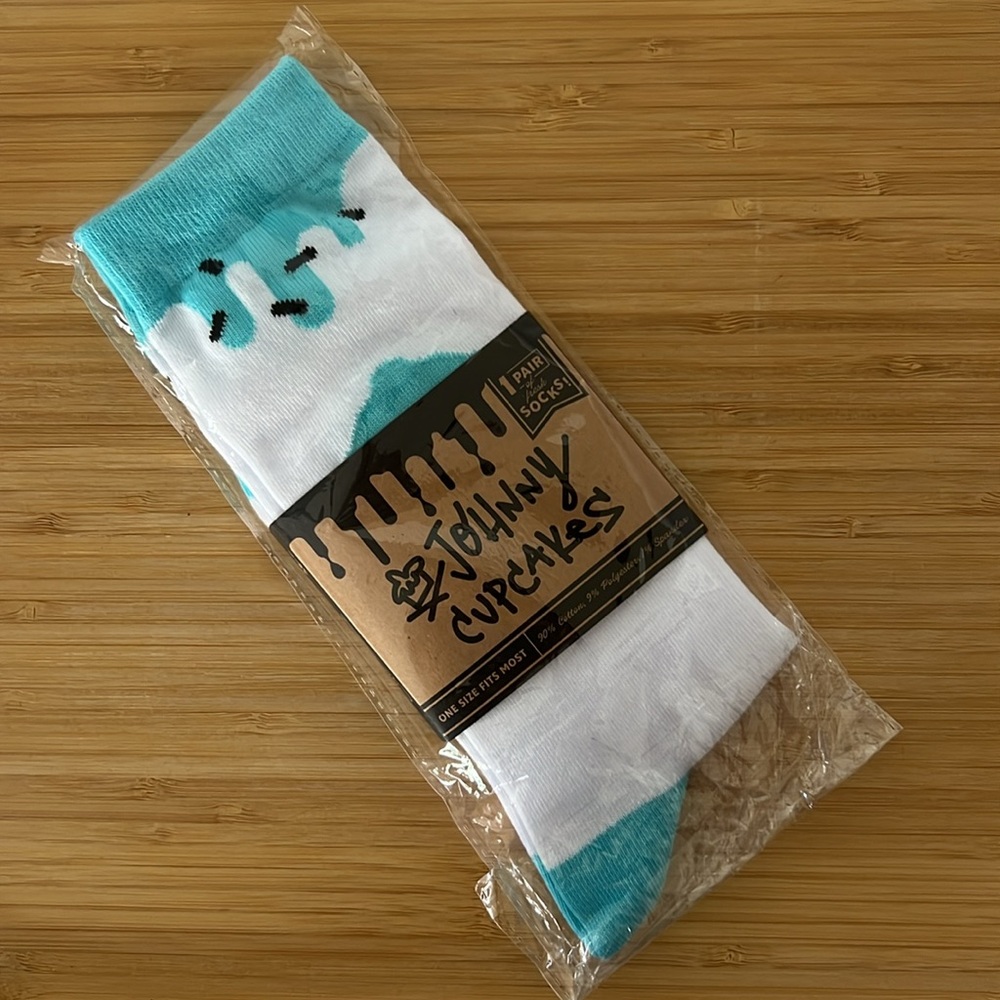 Johnny Cupcakes Men’s Socks‎ White Aqua Frosting Drip OS Unisex - Picture 3 of 4